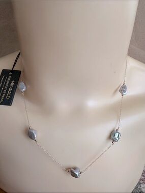 14K Gold Grey Freshwater Pearl Station Necklace by